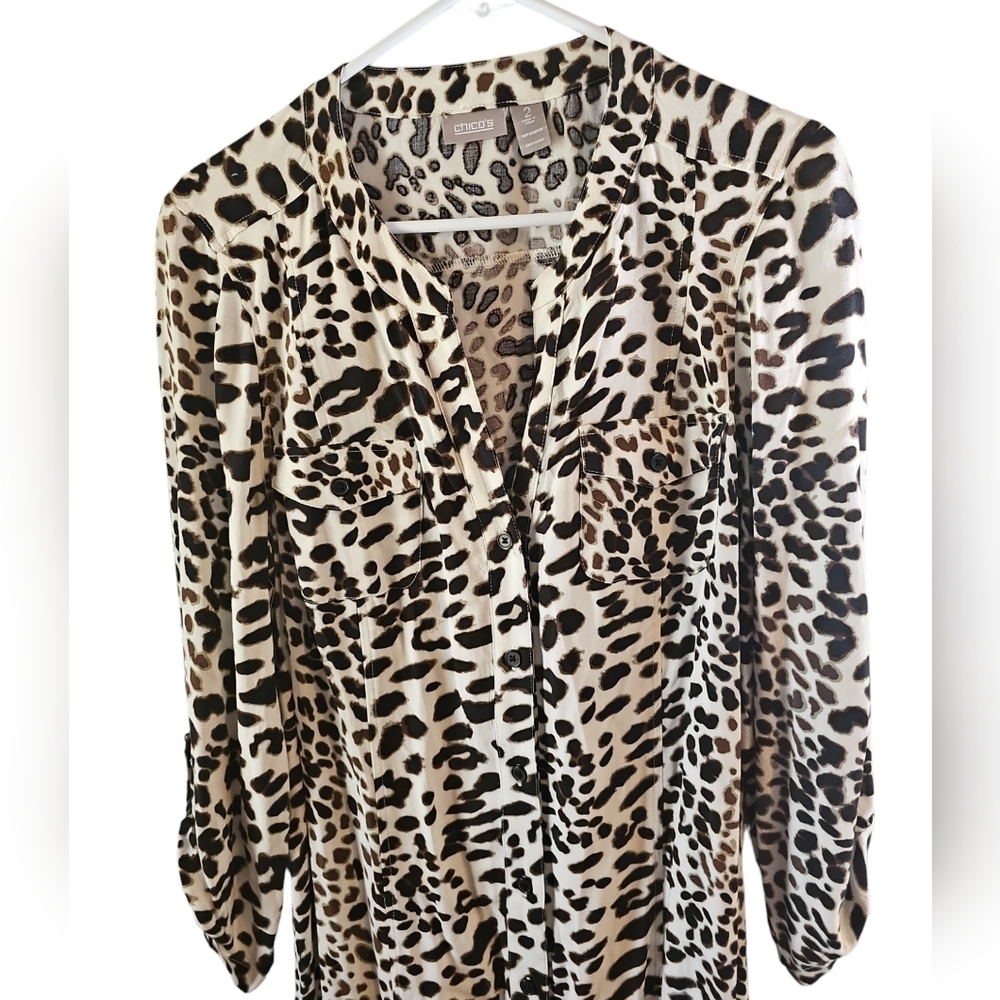 Chicos sz 2 leopard animal print rayon shirt dress with belt sz 12 - Picture 3 of 6